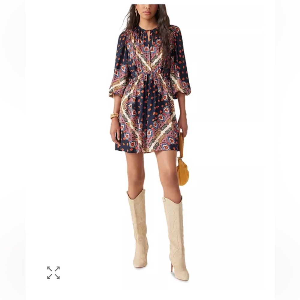 ba&sh Navy and Red Patterned Mini Dress